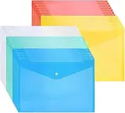 30 Pieces of folders for documents, Plastic envelopes with snap Closures, Plastic folders, 5 Colors, A4 Letter Size, Suitable for School and Office Supplies Transparent Document folders