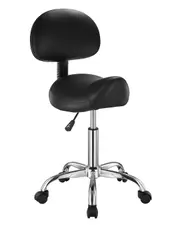 Saddle Stool Swivel Stool with Backrest PU Leather Height Adjustable Black