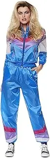 Karnival Costumes 80s Shell Suit - 1980s Women's Neon Retro Vintage Windbreaker Tracksuit, Blue, L