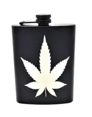 Stainless Steel Liquor Hip Flask with Funnel,Engraved Cannabis Leaf Whiskey Gift