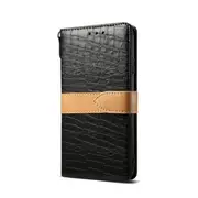 Splicing Crocodile Texture Pu Horizontal Flip Leather Case For Iphone 6 / 6S With Wallet and Holder and Card Slots and Lanyard (Black)