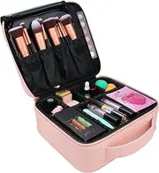 Samtour Makeup Case Travel Makeup Bag Makeup Train Case Cosmetic Bag Toiletry Makeup Brushes Organizer Portable Travel Storage Bag (Pink)