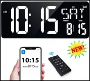 Large 17.2" Digital Wall Clock w/ Remote Control Bluetooth Sync Time LED Digital
