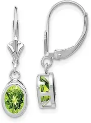[JewelryWeb] 14k White Gold Polished 7x5mm Oval Peridot Leverback Earrings 26x6mm Wide Stud Earring for Women