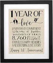 TOBOHU 1st Anniversary Burlap Print Framed Art Print, Romantic Gifts for Him Her, Living Room Bedroom Decoration