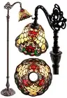 Red Camellia Style Leadlight Stained Glass Bridge Arm Tiffany Floor Lamp