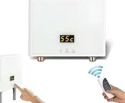 nLn Hope Instantaneous Tankless Water Heater 5500W Mini Electric Hot Heater, Variable Frequency Constant Temperature & Rapid Heating with Remote Control Digital Display for Kitchen Sink, white