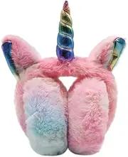 [Ztl] Girls Colorful Unicorn Earmuffs Cute Unicorn Horn Soft Plush Ear Warmers for Baby Girls Boys Kids 1-15 Years