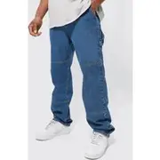Mens Mid Blue Relaxed Fit Carpenter Jeans With Drop Crotch