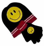Royal Deluxe Emoji Knit Hat and Glove Set with Icon Smiley Faces (Red Stripe)