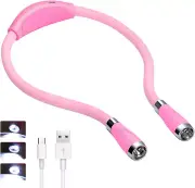 LED Neck Book Light, USB-C Rechargeable, Hands Free, 4 Super Bright LED Bulbs, 3