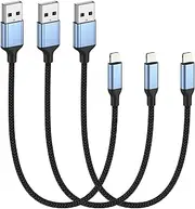 2FT iPhone Charging Cable, 3-Pack [MFi Certified] USB to Lightning Cable 2ft for Car Fast Charging Braided Short iPhone Cord Compatible with Apple iPhone 14/13/12/11Pro/X/XR/8/7/6s/Plus/SE/iPad
