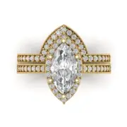 2.26ct Marquise Cut Halo Anniversary Bridal Ring Band set 14k Yellow solid Gold