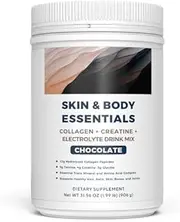 RENUE By Science Skin and Body Essentials - Chocolate - 12g Grass-Fed Collagen Peptides, 4g Creatine, BCAAs, Electrolytes, Vitamin C, Zinc - All In One Low Carb Formula Designed to Promote Longevity