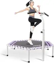 Gielmiy 48‘’Fitness Trampoline，Indoor Mini Trampoline for Adults ，rebounder Trampoline with 5 Adjustable Handle，Best Home Cardio Jump Fitness Workout and Lose Weight Trainer（max Load 330lbs）
