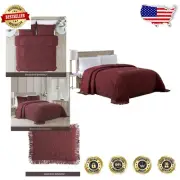 Chenille Full Bedspread in Burgundy with Elegant Fringe - Perfect Home Decor