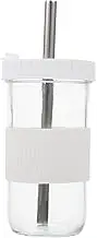 LALADEFIEE 1 Set Glass Water Cup with Lid and Straw Drinking Bottle for Beer Juice Cold Brew and Beverages Stylish Transparent Design for Home Restaurant Use