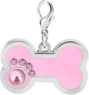 Pet ID Tag Dog Cat Name Bone Shape Rhinestone Decor Lobster Clasp Zinc Alloy Blue Pink 错误 Grey 1.3 * 0.9 inch 10g Keychain (Pink)