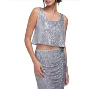 WILDFOX Armidale Silver Sequin Cropped Tank Top Large NEW