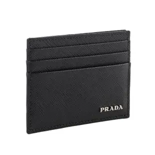 【PRADA 普拉達】銀字Logo 防刮皮革卡片/名片夾(黑色)