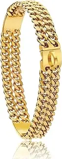 Dog Chain Collar Walking Metal Chain Collar, 12mm Wide Double Row Gold Encrypted Chain Collar Leash Design Safety Buckle(24 inches)