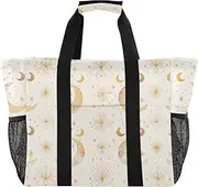 [sanluoli] Tote Foldable Large Beach Bag With Pockets Canvas Laundry Tote Bag, Starry Retro Boho Moons, 1 size
