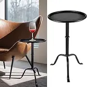 RattanView 1 Pcs Metal Martini Table Pedestal Small Side Table 12.5 x 12.5 x 20.6 Inches for Living Room Bedroom (Black)