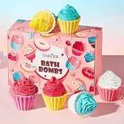Cupcake Bath Salt Balls, 6PCS Bath Bombs Gift Set for Kids Girls, Organic Natural Bubble Bath Fizzes Bomb for Women Relaxing, Handmade Fizzes Balls Floating Fizzies Spa Kit for Valentines Day Birthday