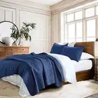 HORIMOTE HOME 100 Cotton Quilt Set King Size Navy Blue Pre Washed 3Piece Bedspre