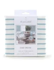 [The Peanutshell] Dino Dreams Stripe Size Cot Fitted Sheet in green