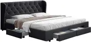Artiss King Bed Frame Platform Wingback Headboard Frames Beds Base with 4 Storage Drawers Bedroom Room Decor Home Furniture, Upholstered with Charcoal Faux Linen Fabric + Foam + Wood