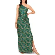 Aidan Mattox Womens Green Metallic One Shoulder Evening Dress Gown 4 BHFO 7683