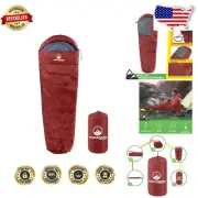 Compact & Cozy Mummy Sleeping Bag for 1 Adult - Red, 2.98 lbs, Weather-Resistant