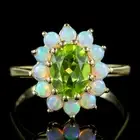 Oval Peridot &Opal Gemstone Cocktails Women's Ring Lab Created /925 Silver