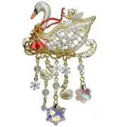 KIRKS FOLLY SWANS IN THE SNOWFLAKES PIN IN GOLD TONE