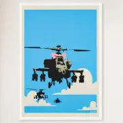 Galrie Banksy Happy Choppers Art Print - 2003 Limited Edition for Home Decor, White Frame, A1 60 x 84cm (23 x 33inch)