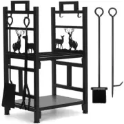 Firewood Rack Fireplace Firepit Tools Set Double Layer Iron Wood Log Holder for