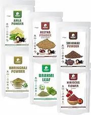 AmazerCare Hibiscus, Reetha, Amla, Shikakai, Brahmi & Bhringraj Natural Powder Combo for Hair Care (6 Pouches, 1025gm)