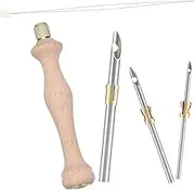 Veemoon DIY Embroidery Tools Craft Kit 5 Wooden Handles Punch Needles for Stitching for School Home Use
