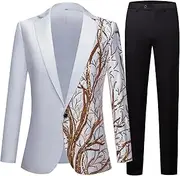 [Zylphorix] Mens Sequin Shiny One Button Suit Jacket Pants Party Prom Sets 2 Pieces Shiny Leisure Blazer Suits