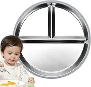 Stainless Steel Suction Plates | Three Compartments Stainless Steel Dishes Kids Dinnerware,Reusable Portion Control Plate Divided Serving Tray for Children Boys Girls