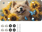 License Plate Chow Chow Dog Sunflower Personalized Car Front Decoration Rust-Proof Stainless Steel Vanity Car Tags Fit Standard Plates for Women Men 6 x 12 Inch
