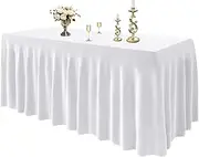 EMART Table Skirt for 6ft Rectangle Tables, White Spandex Tablecloth Wrinkle Resistant Cover for Banquet Wedding Birthday Party