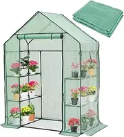 Purlyu Walk-in Greenhouse Replacement Cover with Roll-Up Zipper Door -28x56x76 inch PE Greenhouse Cover for Outdoor Plant Gardening Plants Cold Frost Protection (Frame Not Include)(PLGH001PECC)