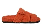 Hermes Chypre Sandal Teddy Shearling Fur Orange H Logo Slide Mule Flat Flip 37.5