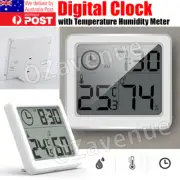 THERMOMETER HYGROMETER INDOOR TEMPERATURE HUMIDITY METER DIGITAL TIME CLOCK