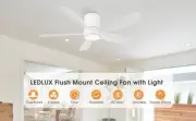 NEW! Ledlux 52" White Ceiling Fan with Light and Remote Modern Low Profile DC
