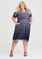 [Taking Shape] Taking Shape Print V-neck Luna Dress Size 16 in Navy / Multi - Plus Size Women's Dresses Navy / Multi