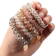 BetterJonny 5 Colors Crystal Hair Ties, Elastic Crystal Pearls Hair Rope Ponytail Hair Holders Head Bands Ropes Hair Accessories