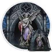Dark Art the Eternal Fight Angel Statue and Woman Round Beach Towel